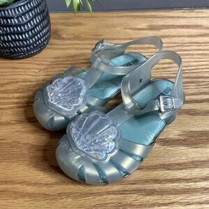 Mini Melissa Aranha XII Seashell Mermaid Jelly Sandals Blue Sparkle Girls 11